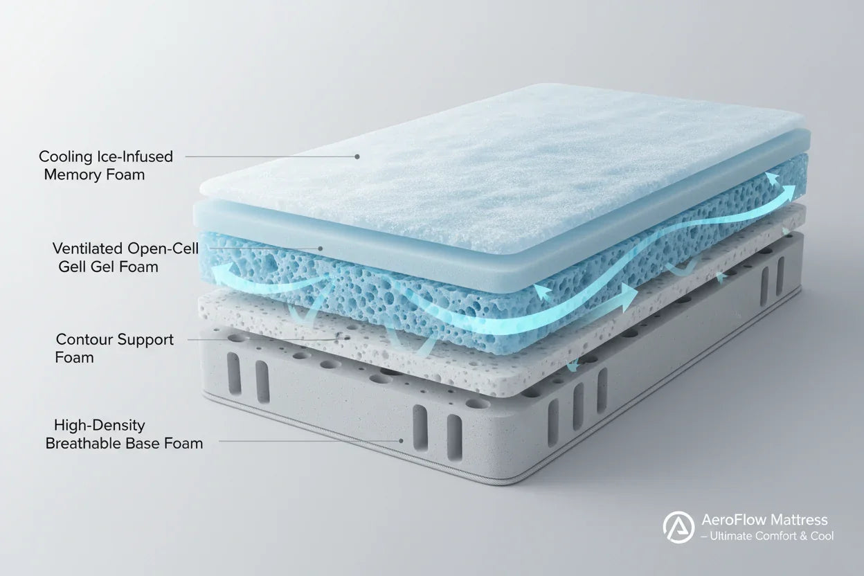 Technologie anti-chaleur et respirante du matelas Zenpur pour dormir au frais.
