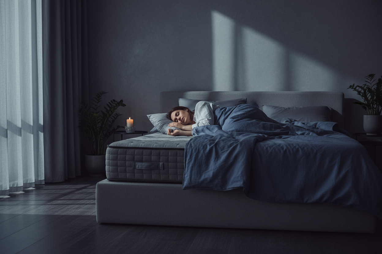 Personne en sommeil profond et immobile sur un matelas à mémoire de forme Zenpur, favorisant la récupération.