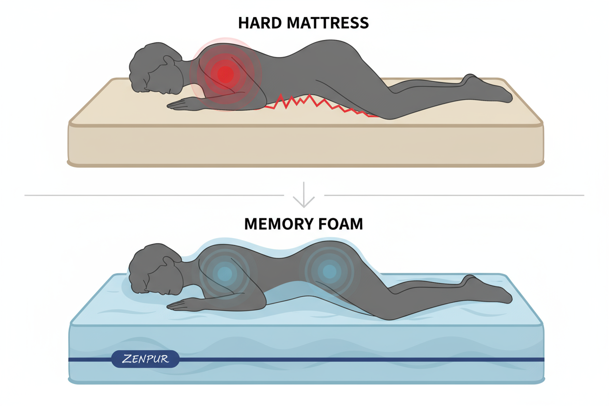 Soulagement de la douleur hanche et épaule pour dormeur sur le côté avec matelas Zenpur.
