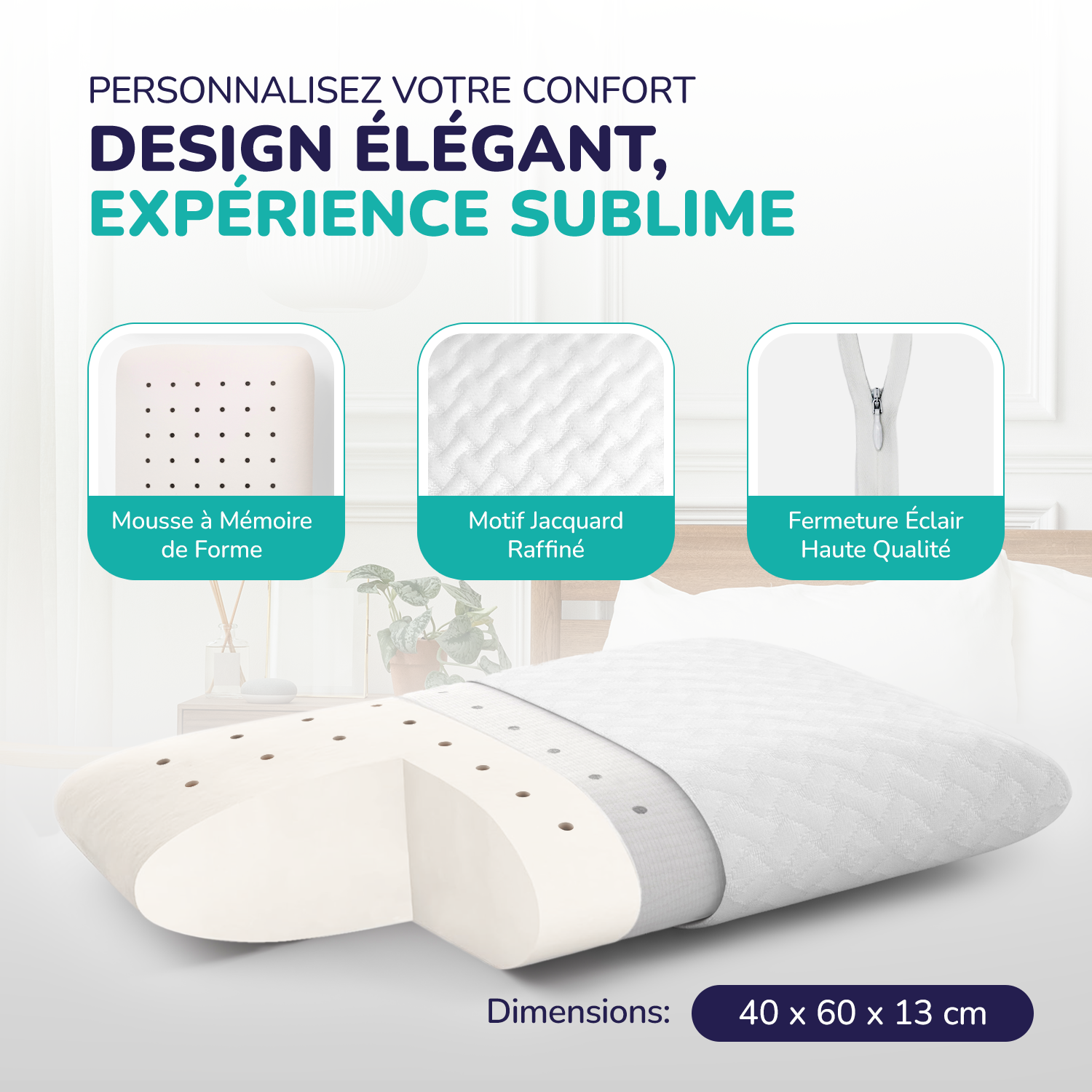 Oreiller cervical ZenPur conçu pour soulager les douleurs de nuque et améliorer la posture