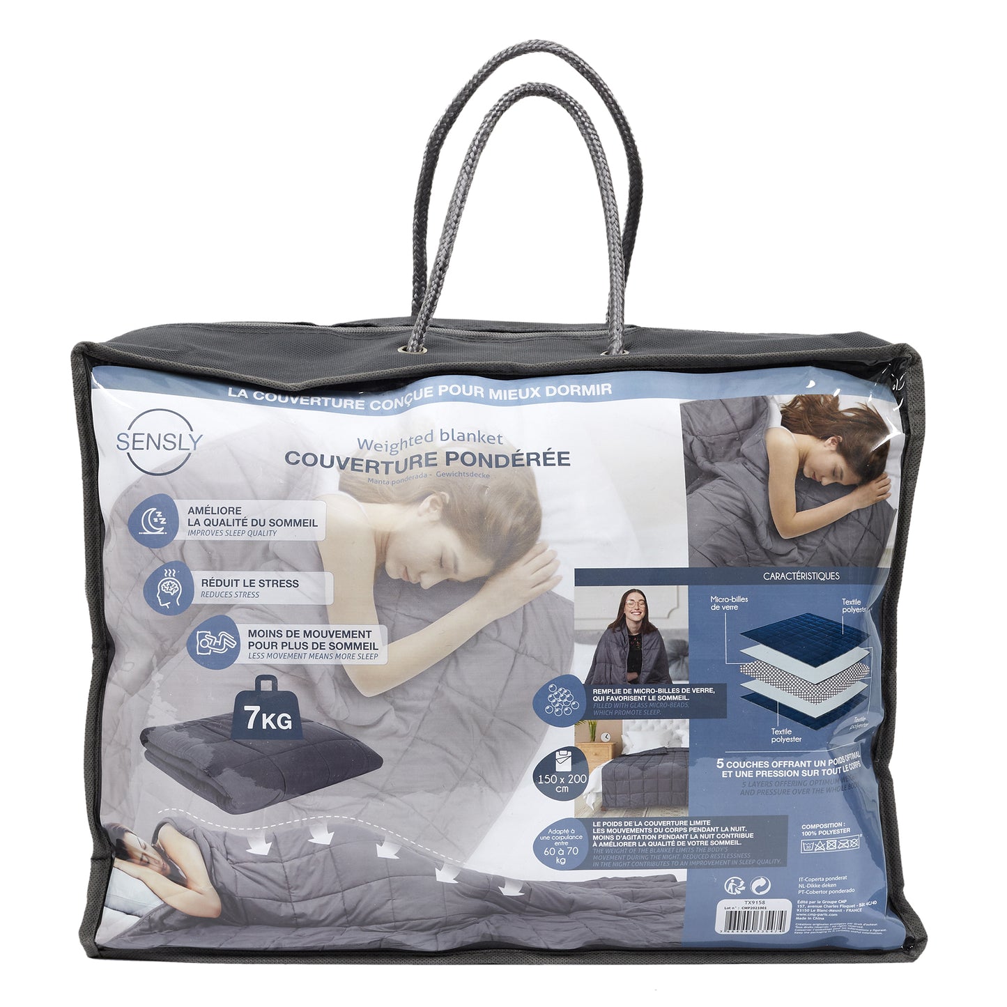 Emballage de la couverture pondérée ZenPur 7kg, livraison sécurisée et prête à offrir