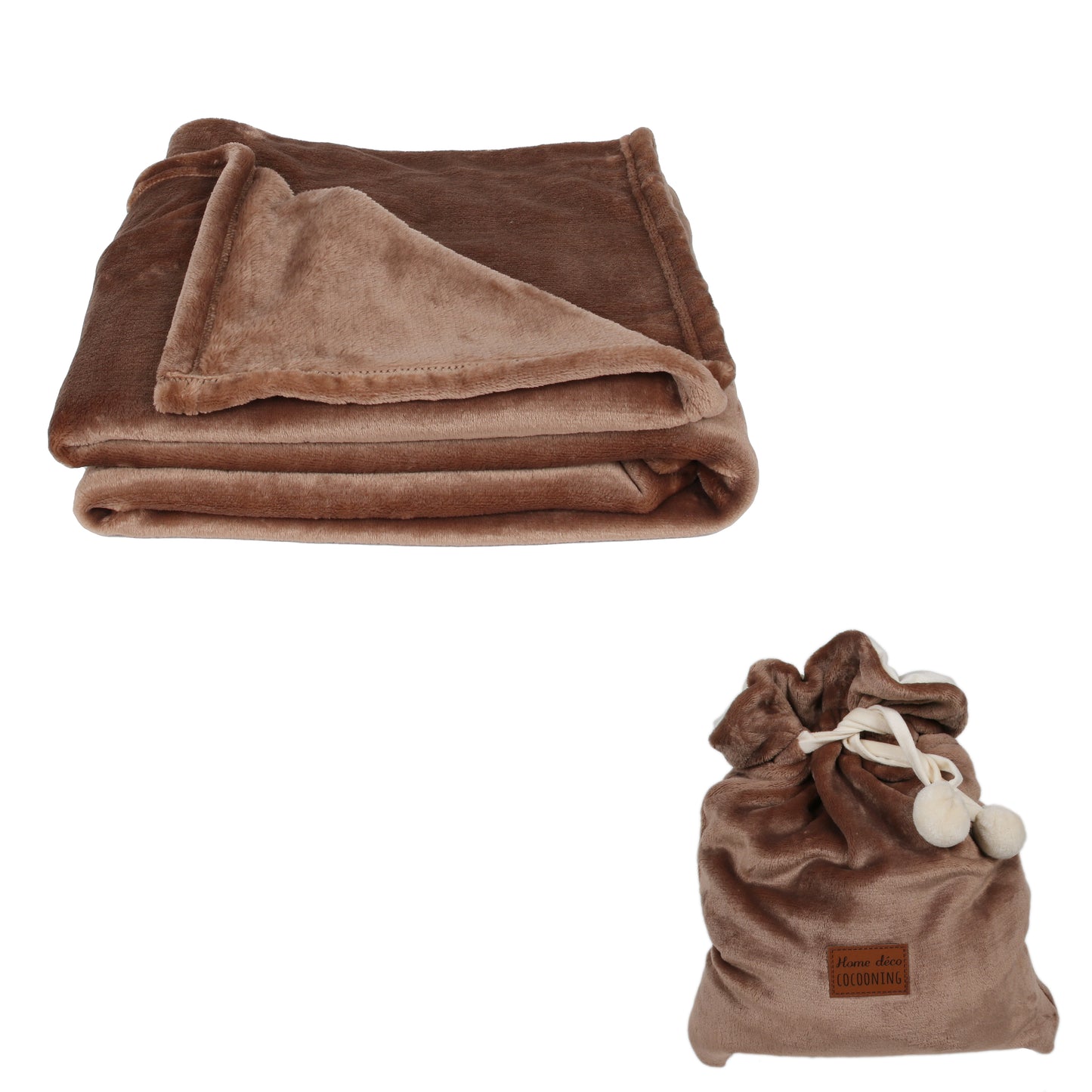 Plaid en flanelle marron ZenPur plié et emballé, prêt à offrir ou à ranger facilement