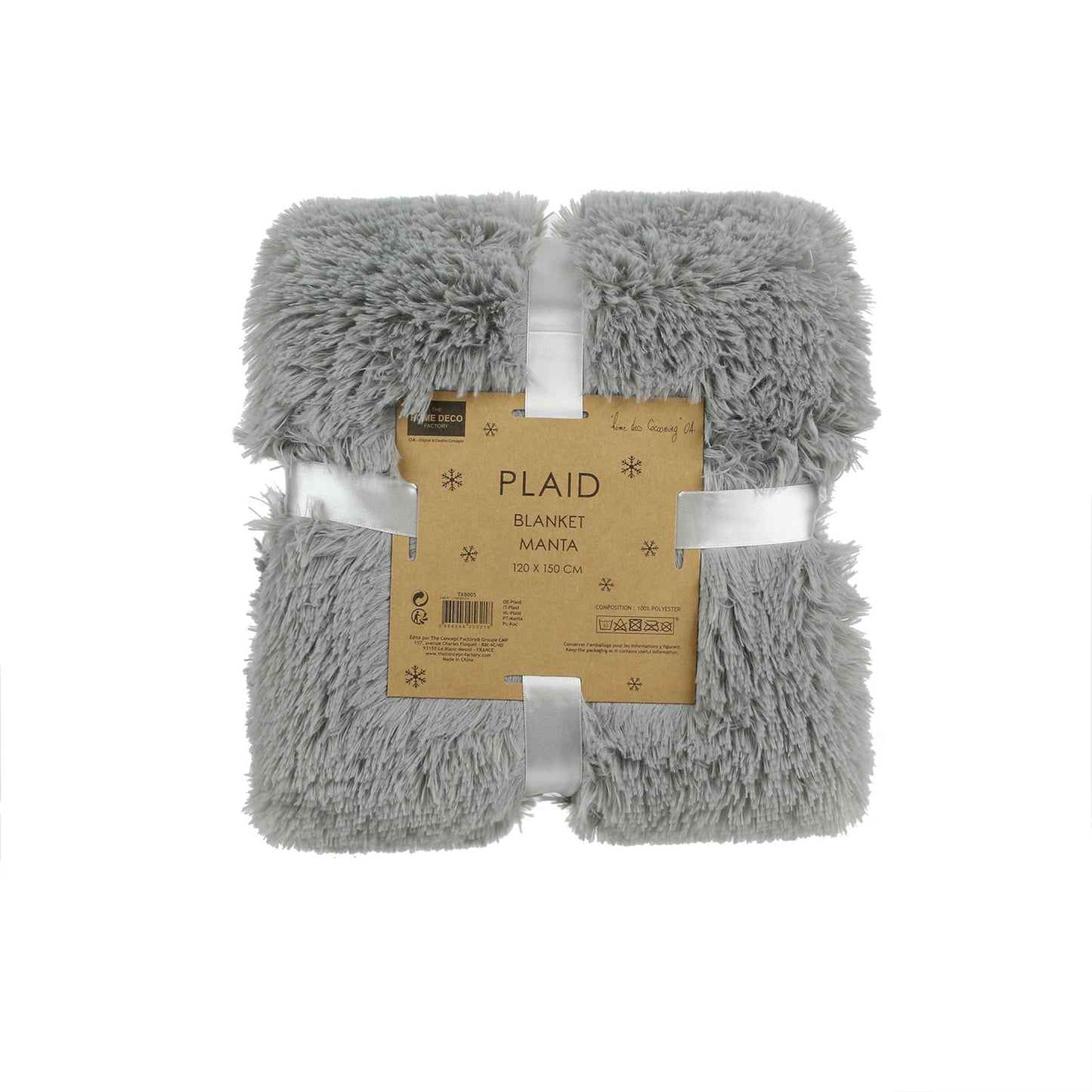 Plaid en imitation fourrure emballé dans son package, couverture douce prête à offrir ou à utiliser