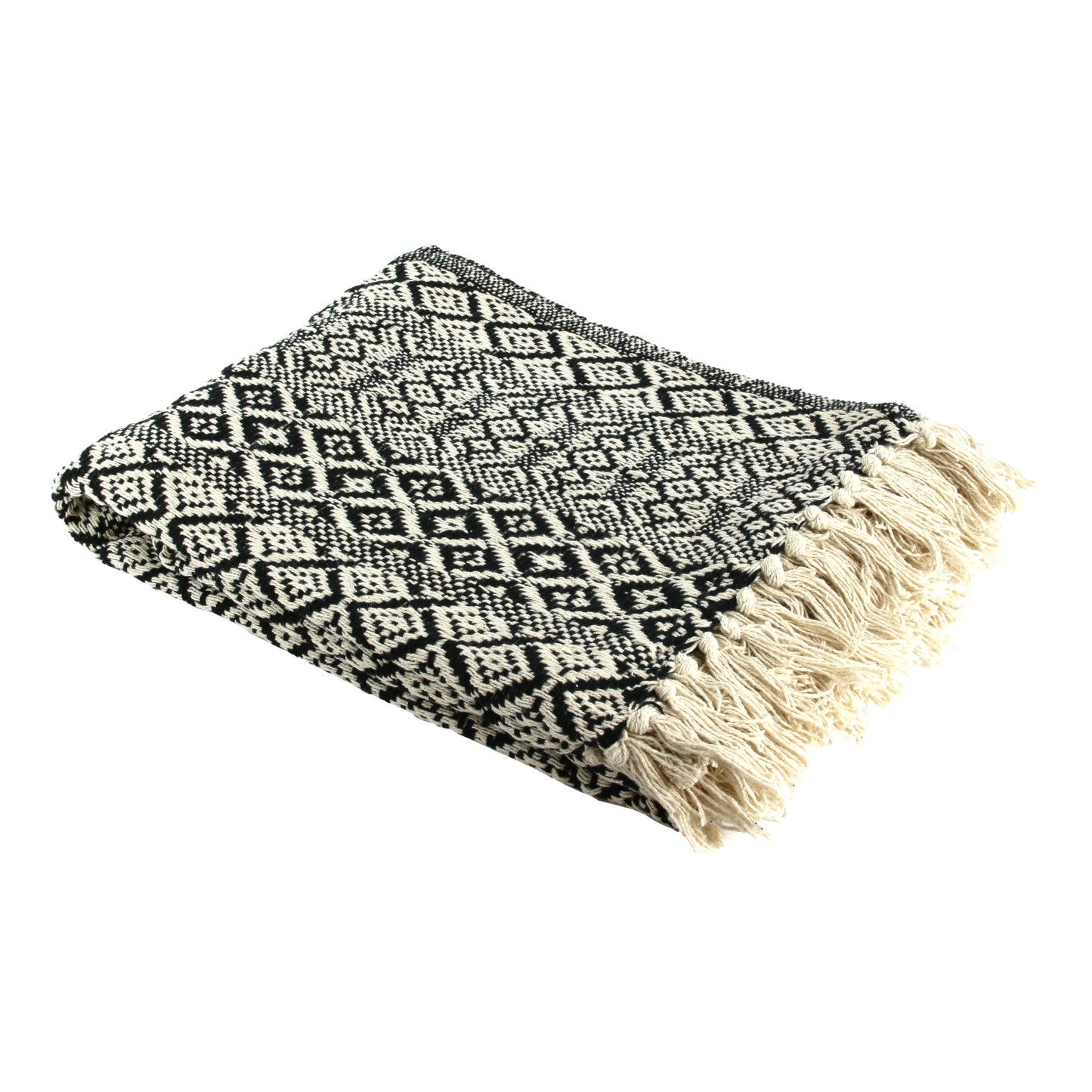 Plaid ethnique chic à franges en carreaux, jeté décoratif élégant pour canapé ou lit