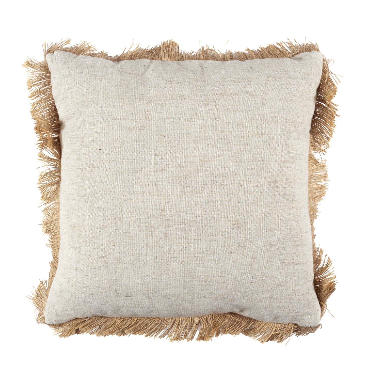 Vue latérale du coussin ZenPur en raphia naturel, finition soignée et design artisanal