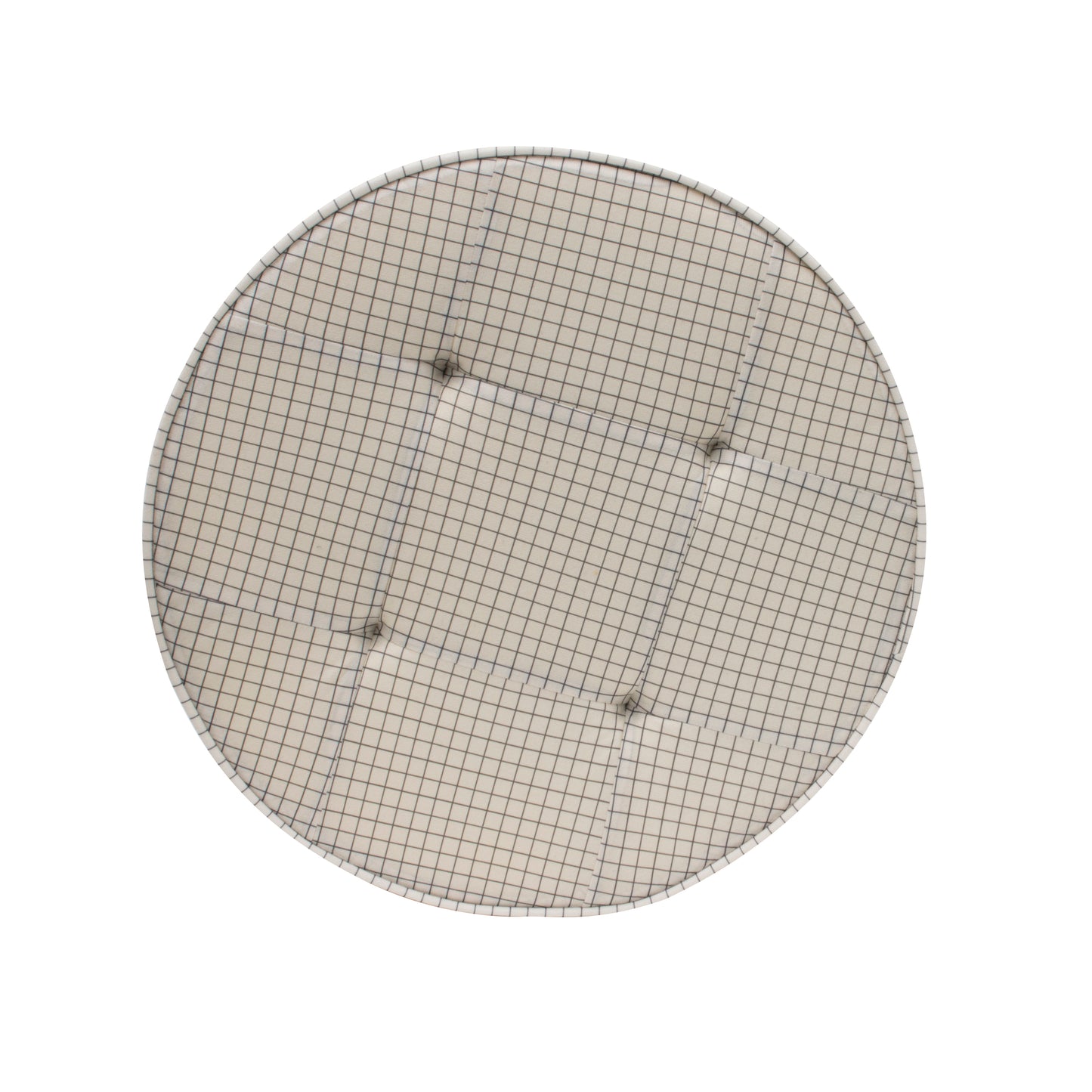 Vue latérale du coussin de sol ZenPur rond à carreaux avec garnissage moelleux