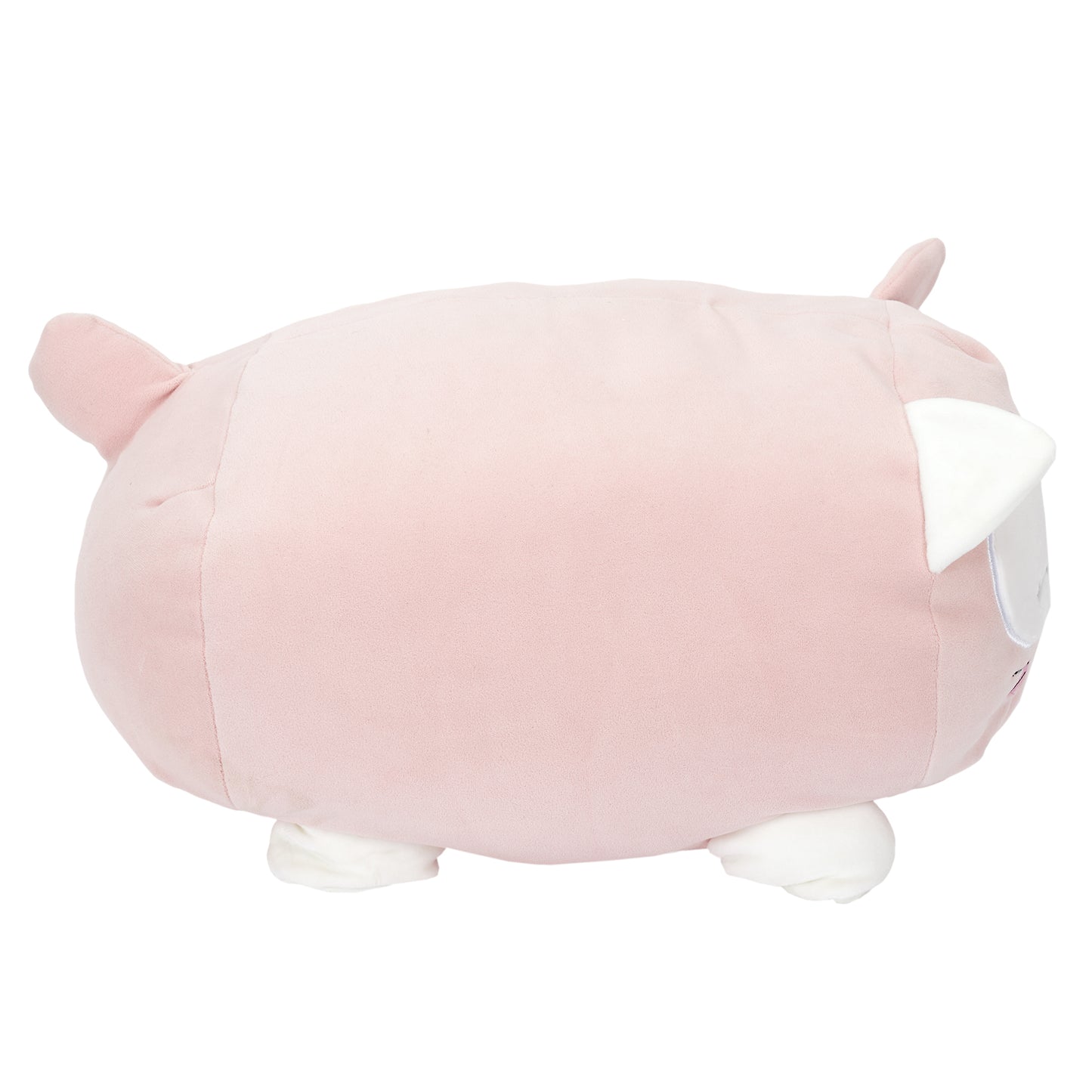 Vue latérale du coussin peluche chat ZenPur montrant sa forme ergonomique
