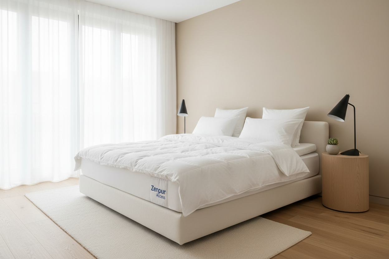 Chambre d'amis 5 étoiles aménagée avec un matelas Access et une couette 4 saisons Zenpur.