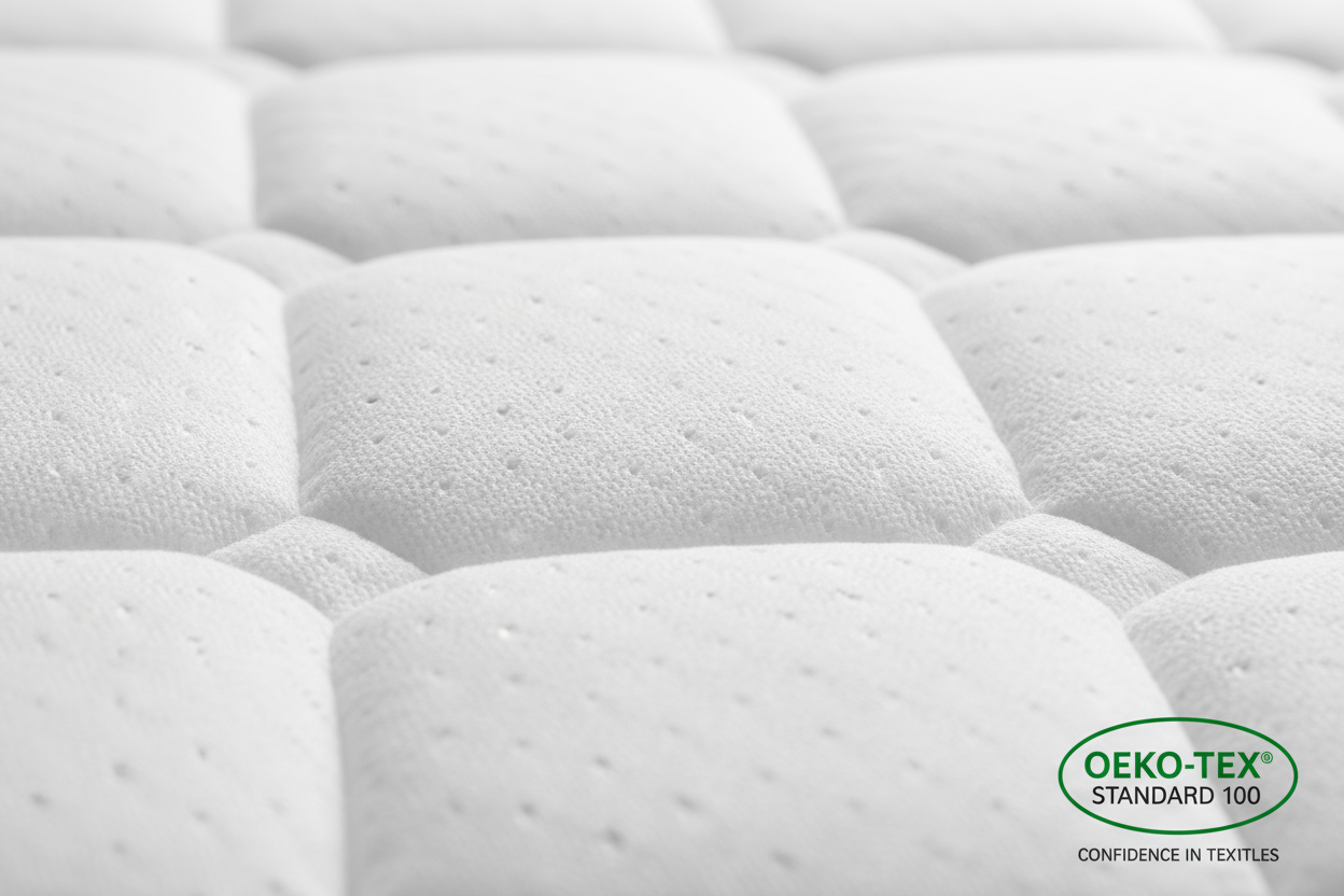 Logo de la certification OEKO-TEX® sur un matelas hypoallergénique et anti-acarien Zenpur.