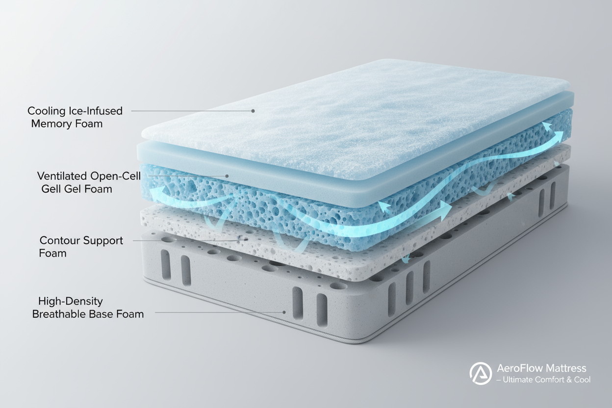 Technologie anti-chaleur et respirante du matelas Zenpur pour dormir au frais.