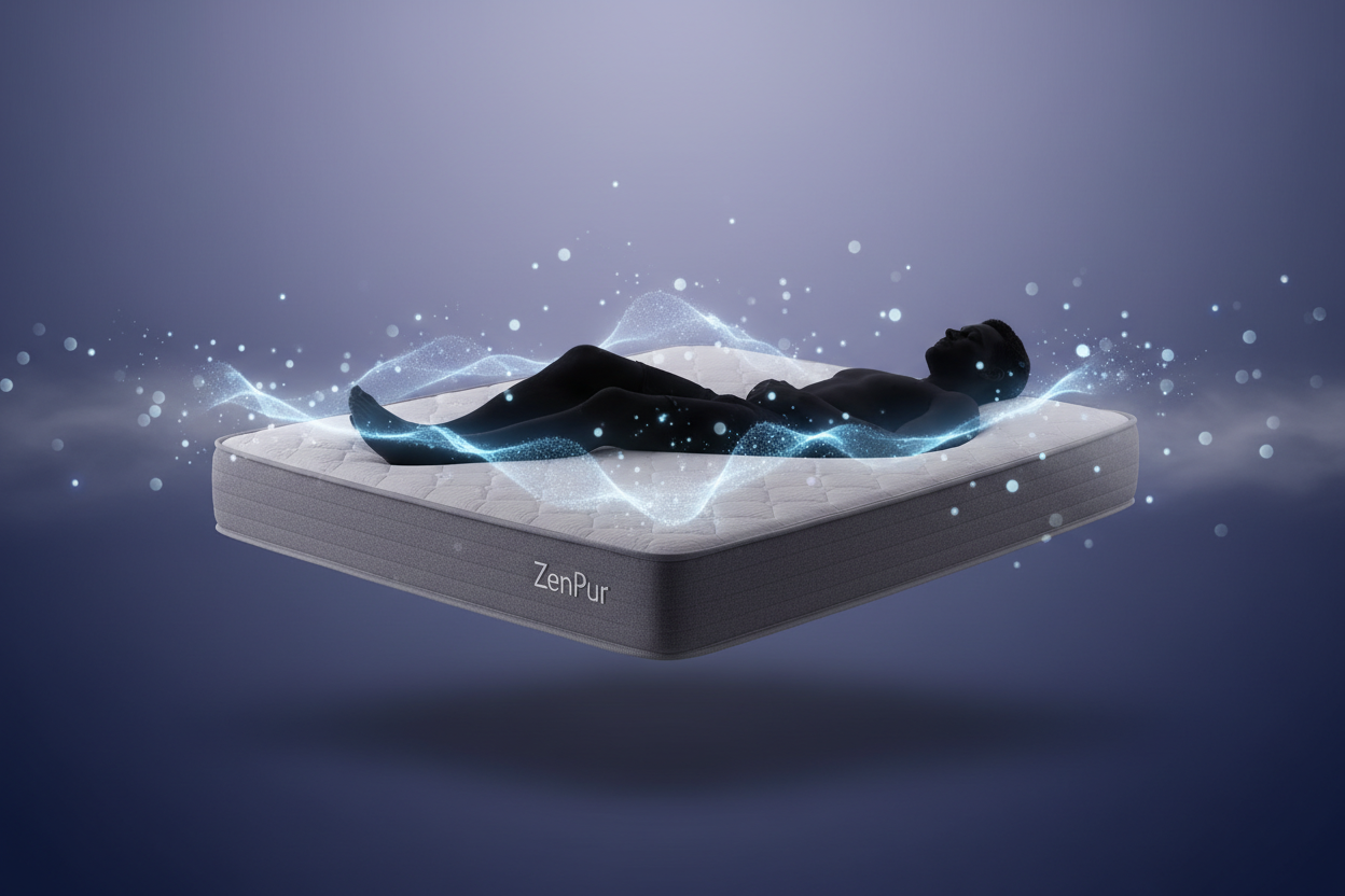 Personne atteinte de fibromyalgie soulagée des points de pression ("zéro pression") sur un matelas Zenpur.