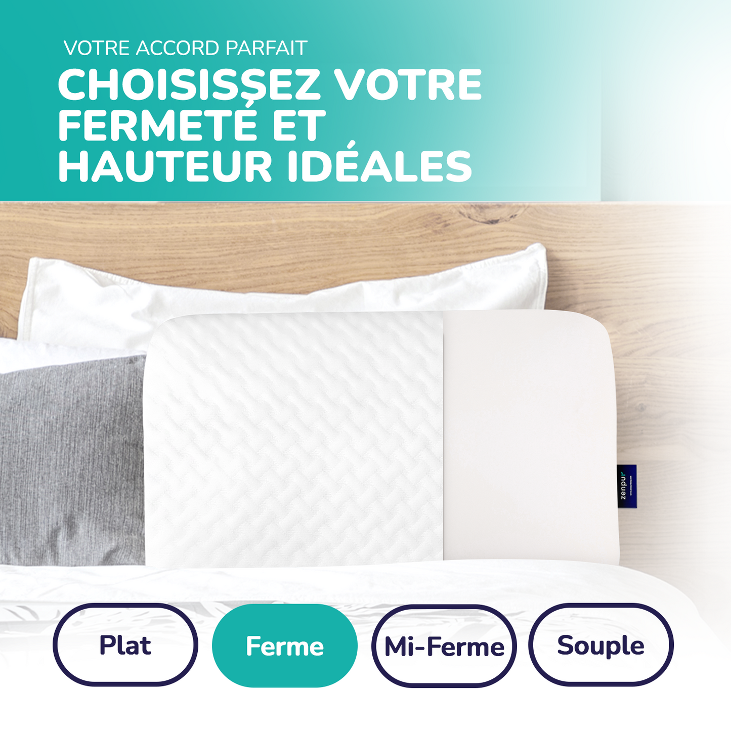 Oreiller ZenPur mémoire de forme ferme offrant un soutien cervical renforcé