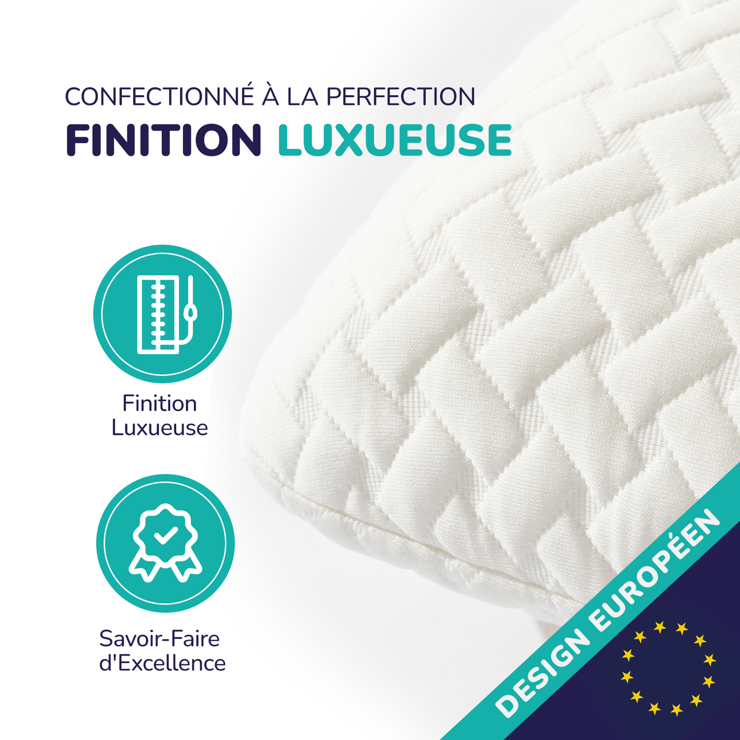 Vue latérale de l’oreiller ZenPur mémoire de forme ergonomique extra support