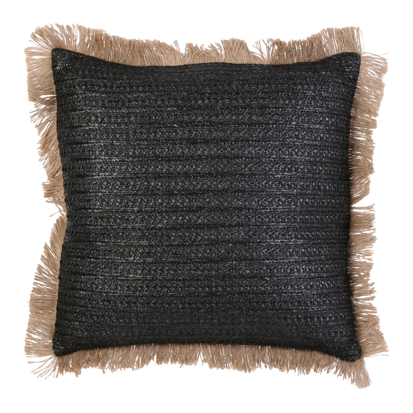 Coussin ZenPur en raphia noir, style moderne et décoratif pour intérieur chic