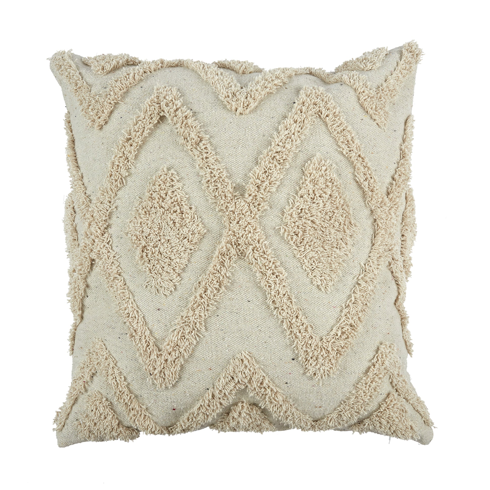 Coussin ethnique en relief losange écru ZenPur, style bohème chic et déco moderne