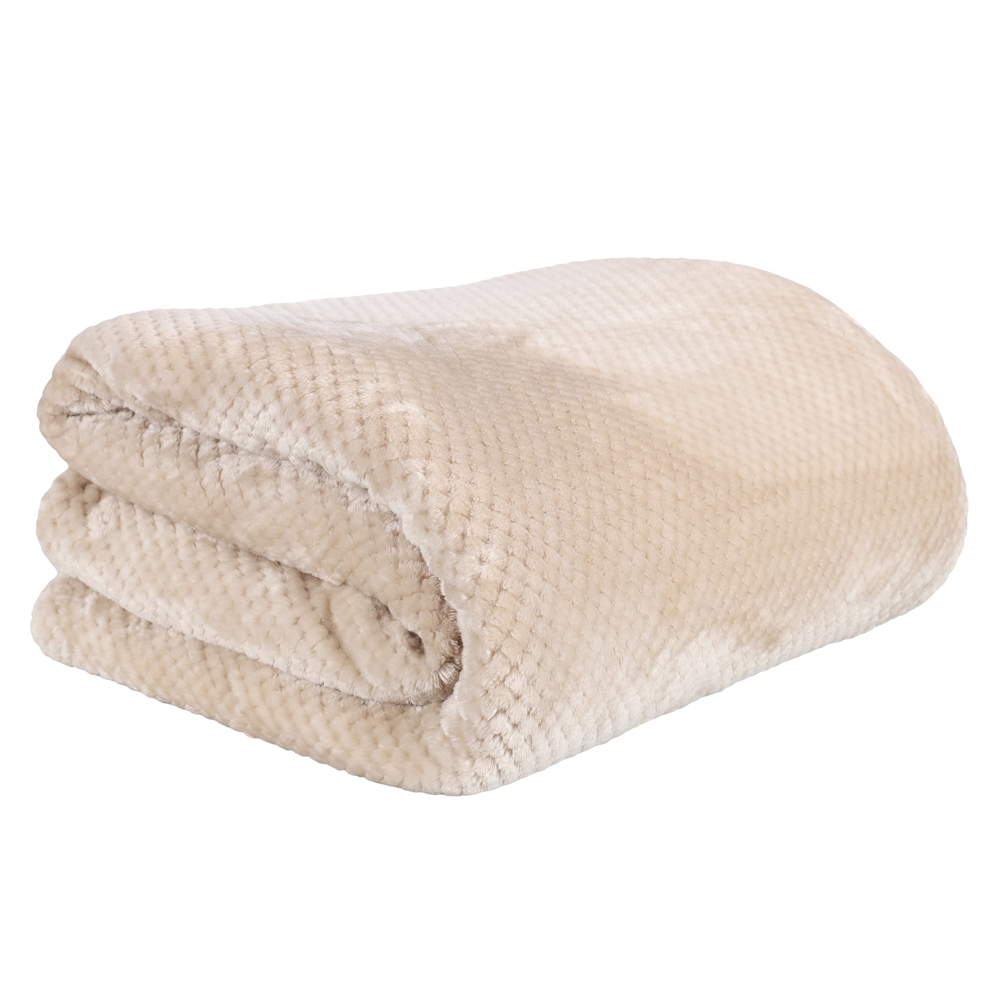 Plaid Nid d’Abeille Beige Sherpa XXL plié ZenPur, rangement pratique et couverture confortable