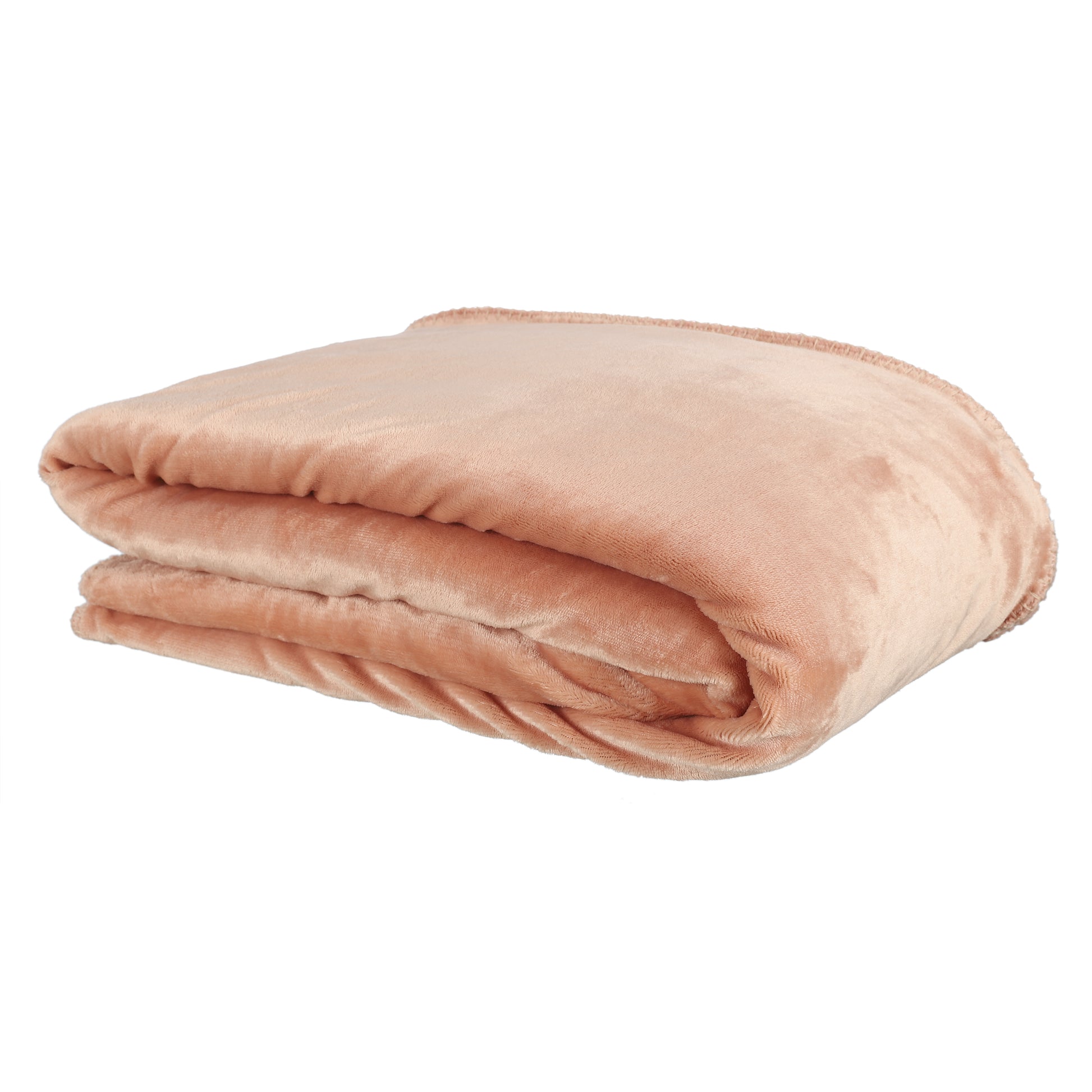 Plaid doux en flanelle Sherpa couleur pêche ZenPur, couverture chaude et moelleuse pour lit ou canapé