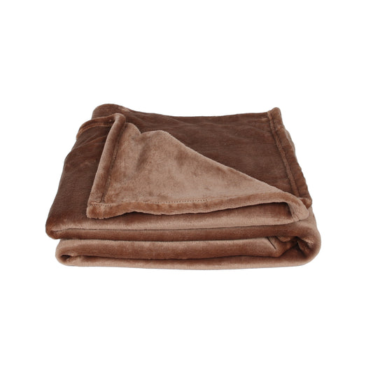 Plaid en flanelle marron ZenPur, couverture douce et chaude pour lit ou canapé