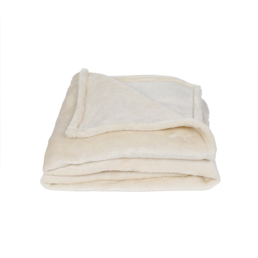 Plaid pochon en flanelle écru ZenPur, couverture douce et confortable pour lit ou canapé