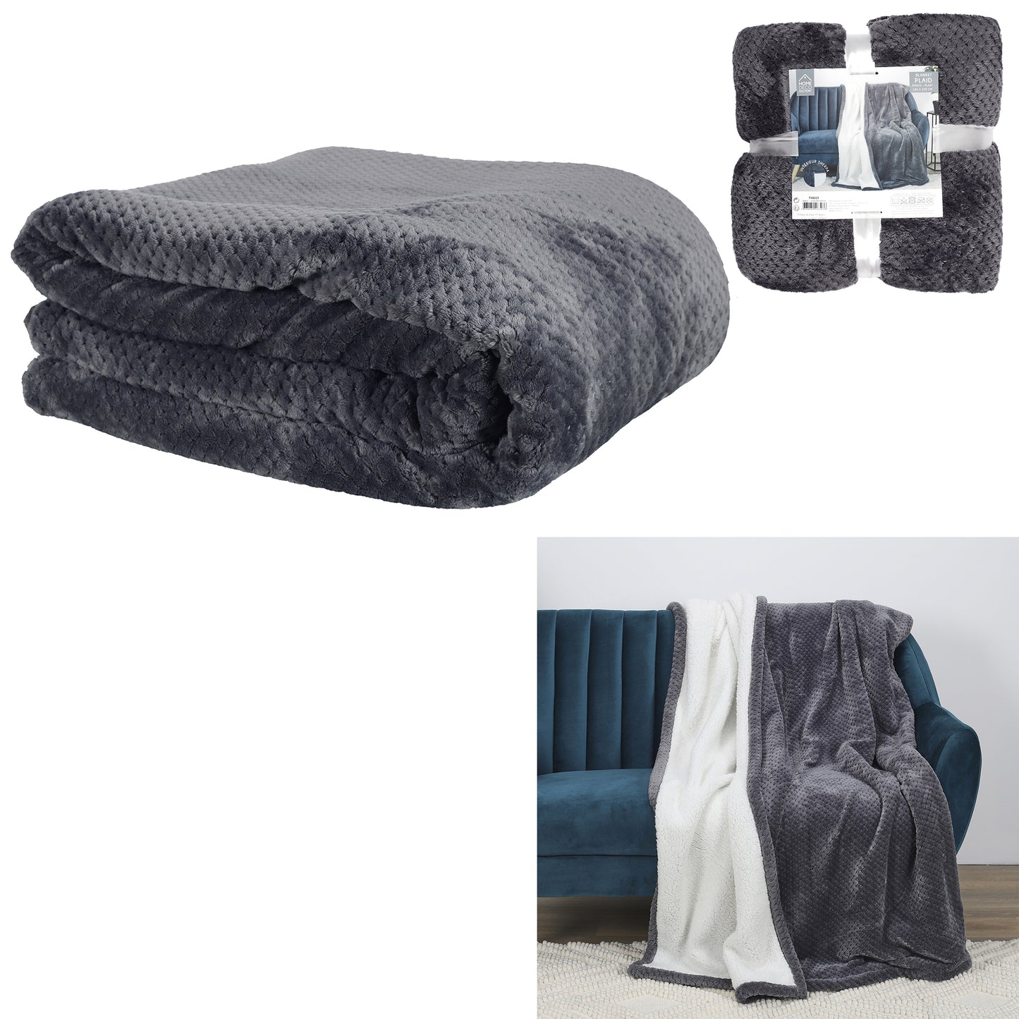 WABENKARIERTER GRAUER SHERPA XXL 180X220CM