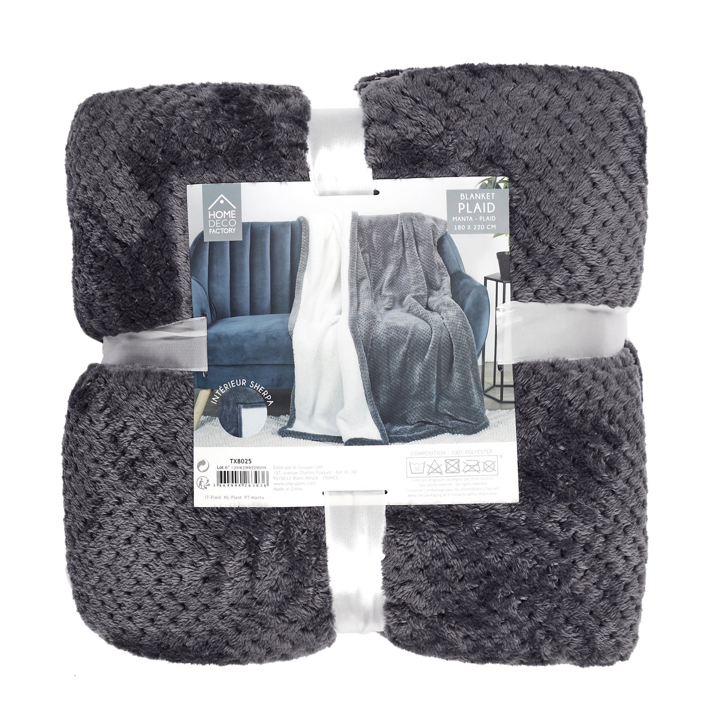 WABENKARIERTER GRAUER SHERPA XXL 180X220CM