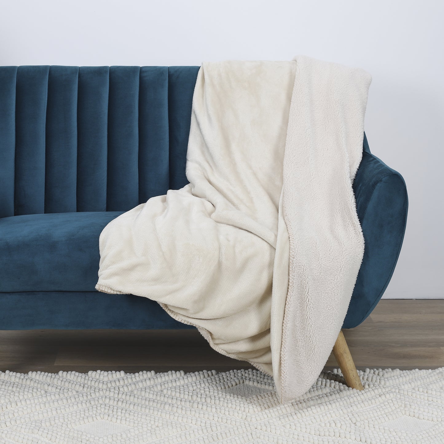 BEIGES SHERPA-FLANELLKARIER XXL 140X200CM