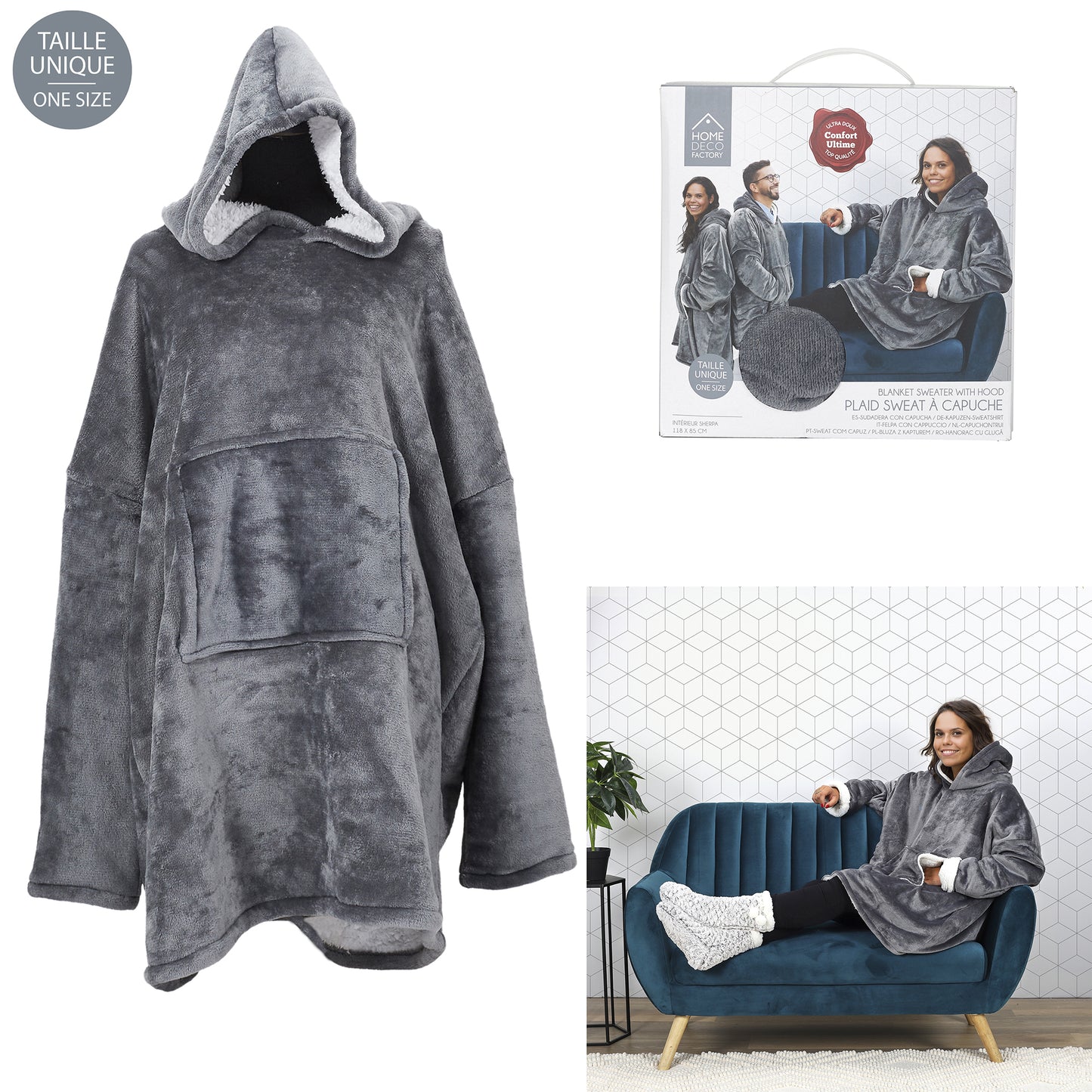 GRAUES SHERPA-INTERIOR-KAPUZENSWEATSHIRT