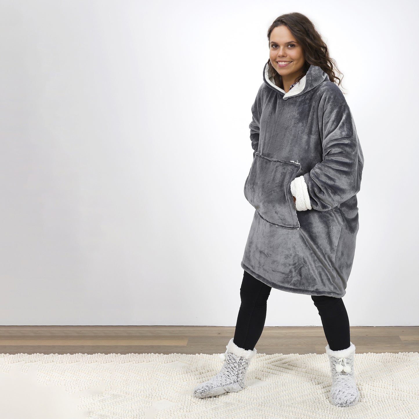 GRAUES SHERPA-INTERIOR-KAPUZENSWEATSHIRT
