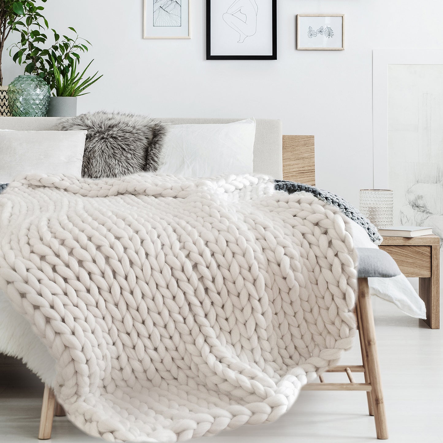 Plaid en Grosse Maille Chunky Écru