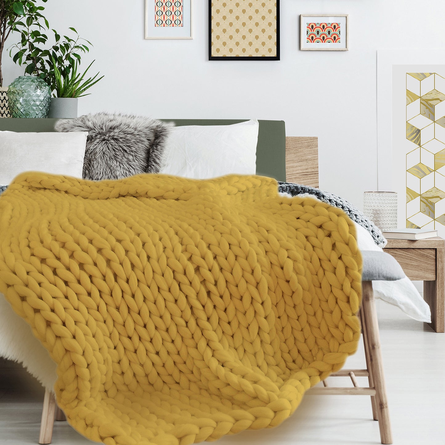 Plaid Grosse Maille Chunky Jaune