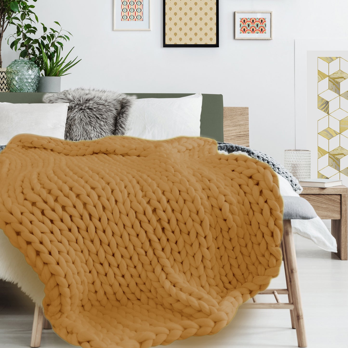 Plaid Grosse Maille Chunky Jaune