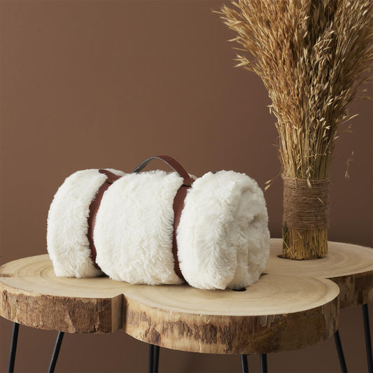 Plaid Blanc Luxueux en Imitation Fourrure avec Anse