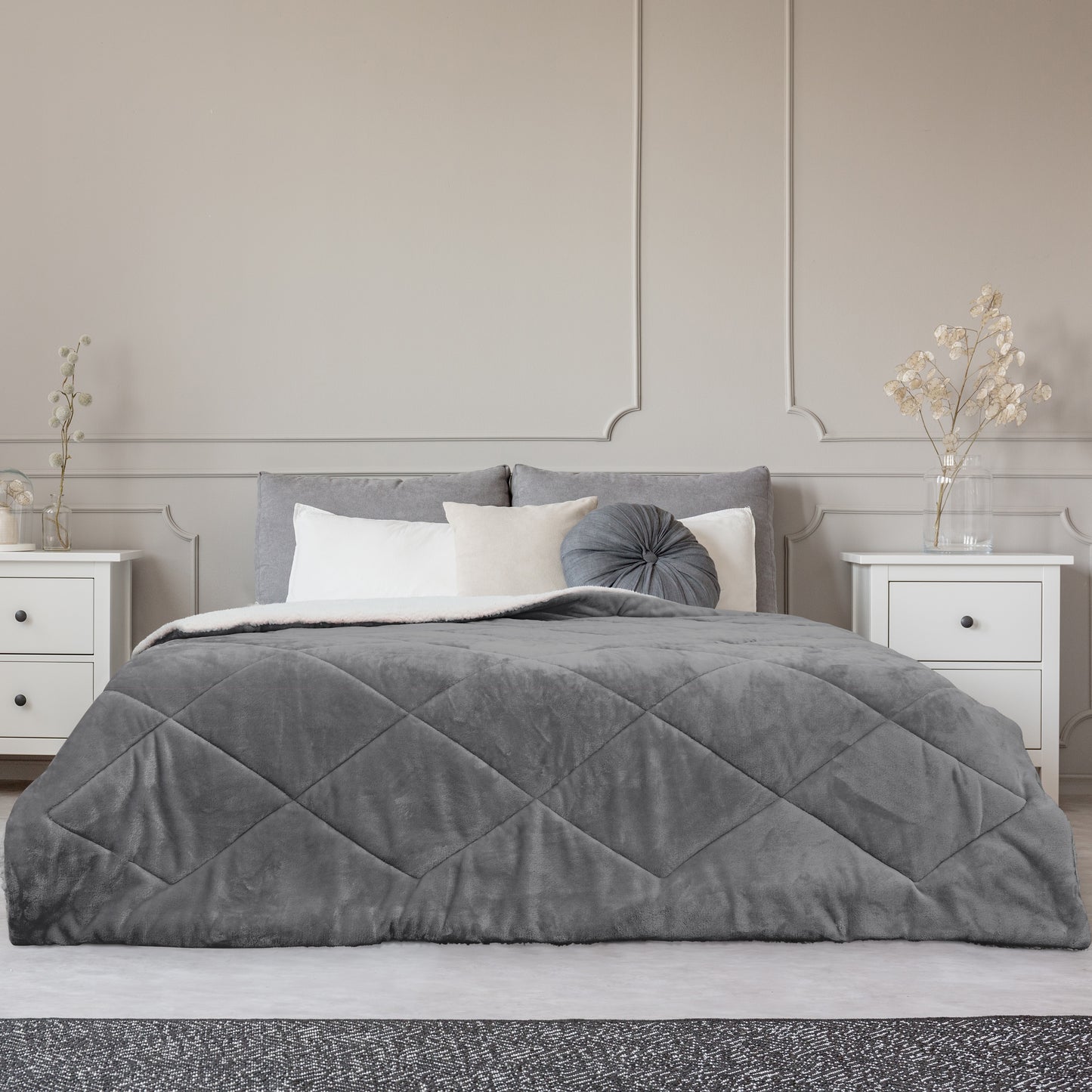 TAGESDECKE FLANELL SHERPA GRAU 220X240CM