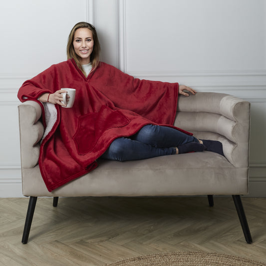 Poncho Rouge Élégant en Style Plaid