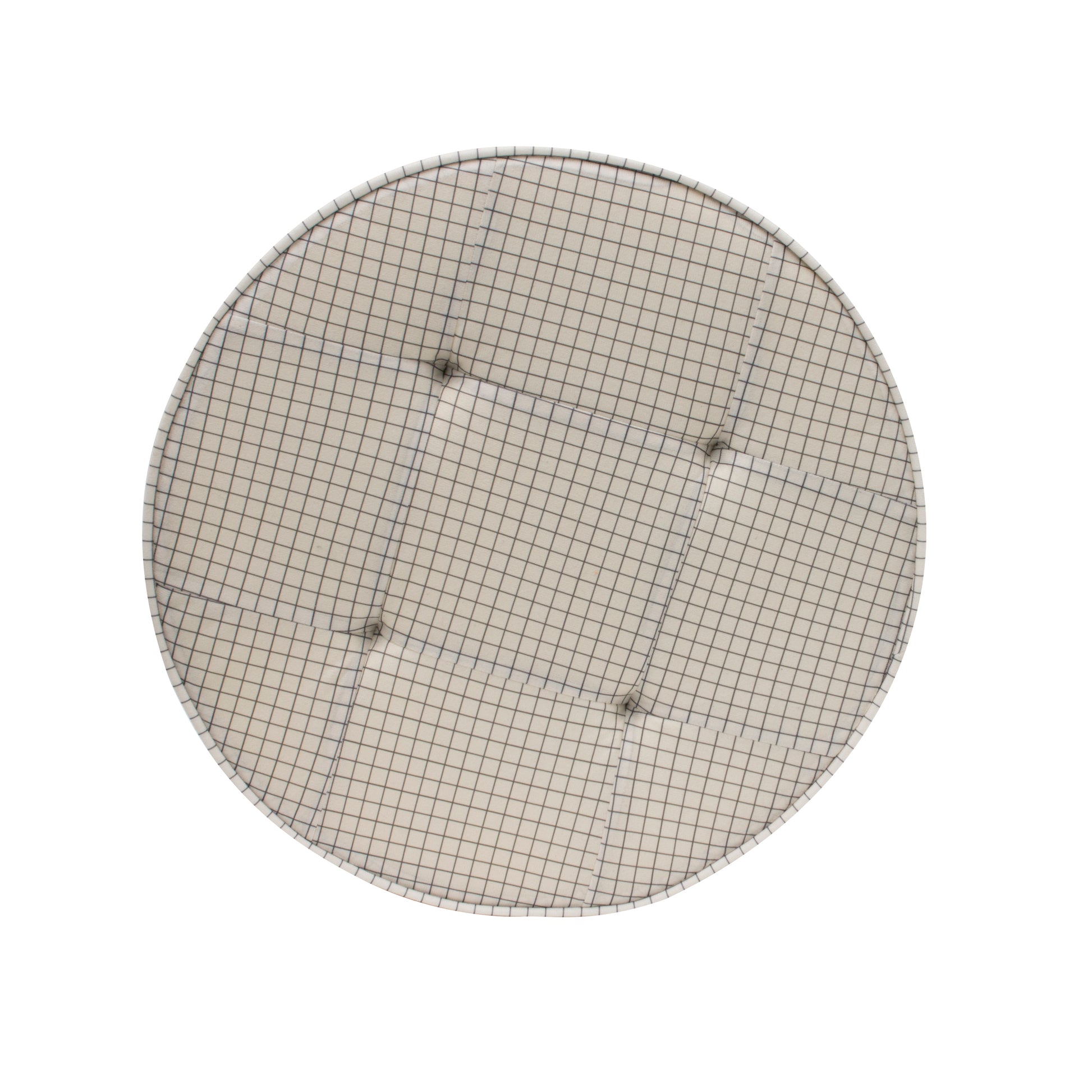 Vue latérale du coussin de sol ZenPur rond à carreaux avec garnissage moelleux
