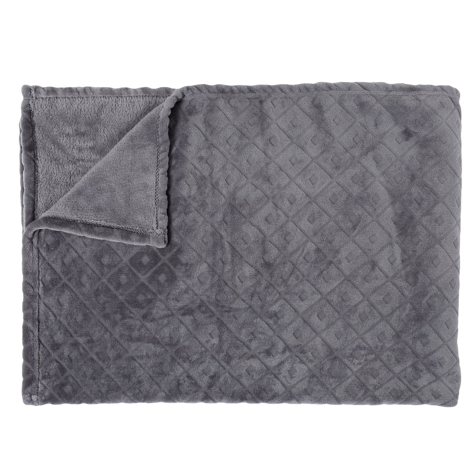 Vue latérale du plaid ZenPur embossé gris, finition soignée et moelleuse