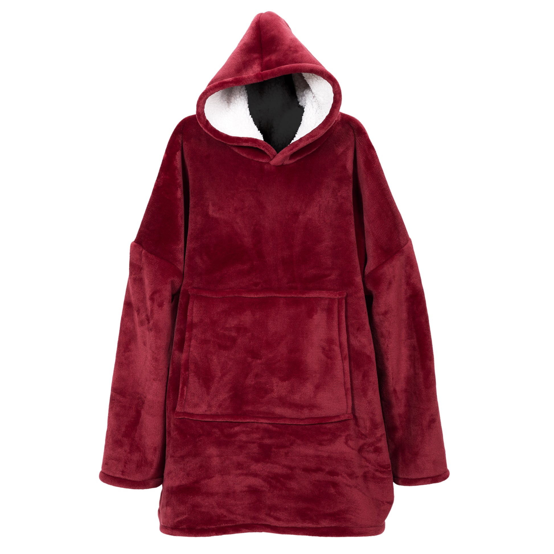 Vue latérale du sweat à capuche ZenPur rouge, coupe moderne et confort intérieur Sherpa